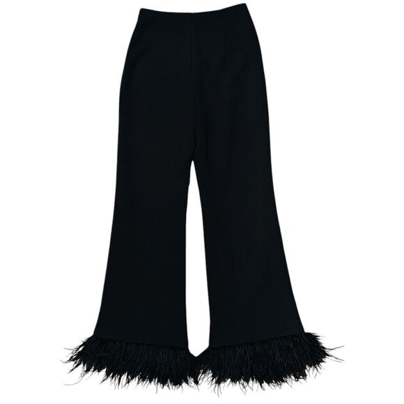 NWT Aureum Feather Trim Wide-Leg High-Rise Side Zip Black Pants XS 25X30 - Picture 1 of 8